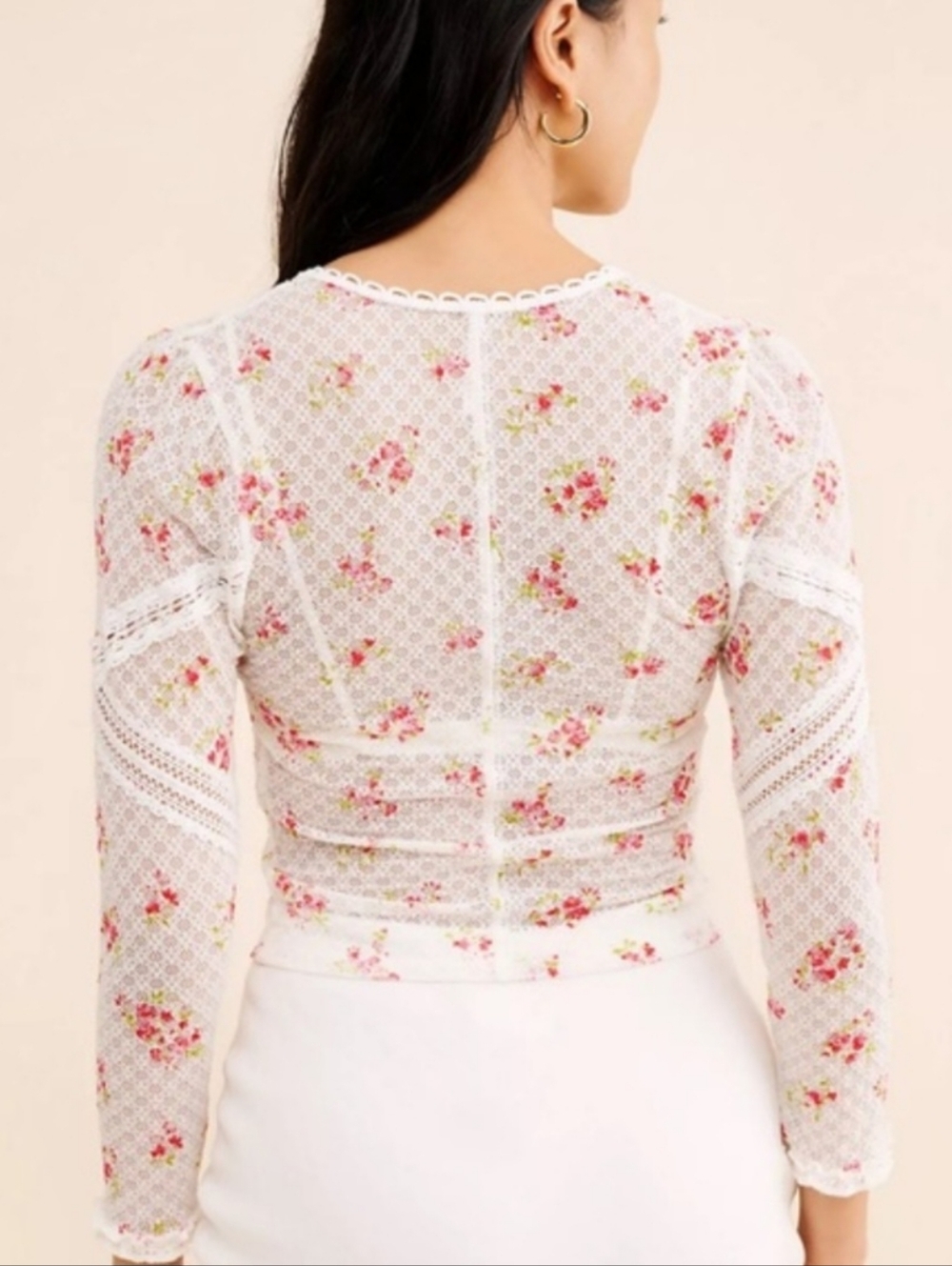 NWOT Free People White/Pink Floral LaceCrop Top - Picture 16 of 17